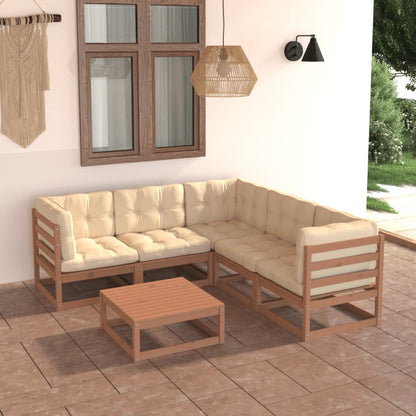 Set Divani Giardino 6 pz con Cuscini in Legno Massello di Pino