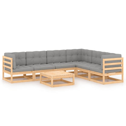 Set Salotto Giardino 7 pz Cuscini Antracite Legno Massello Pino