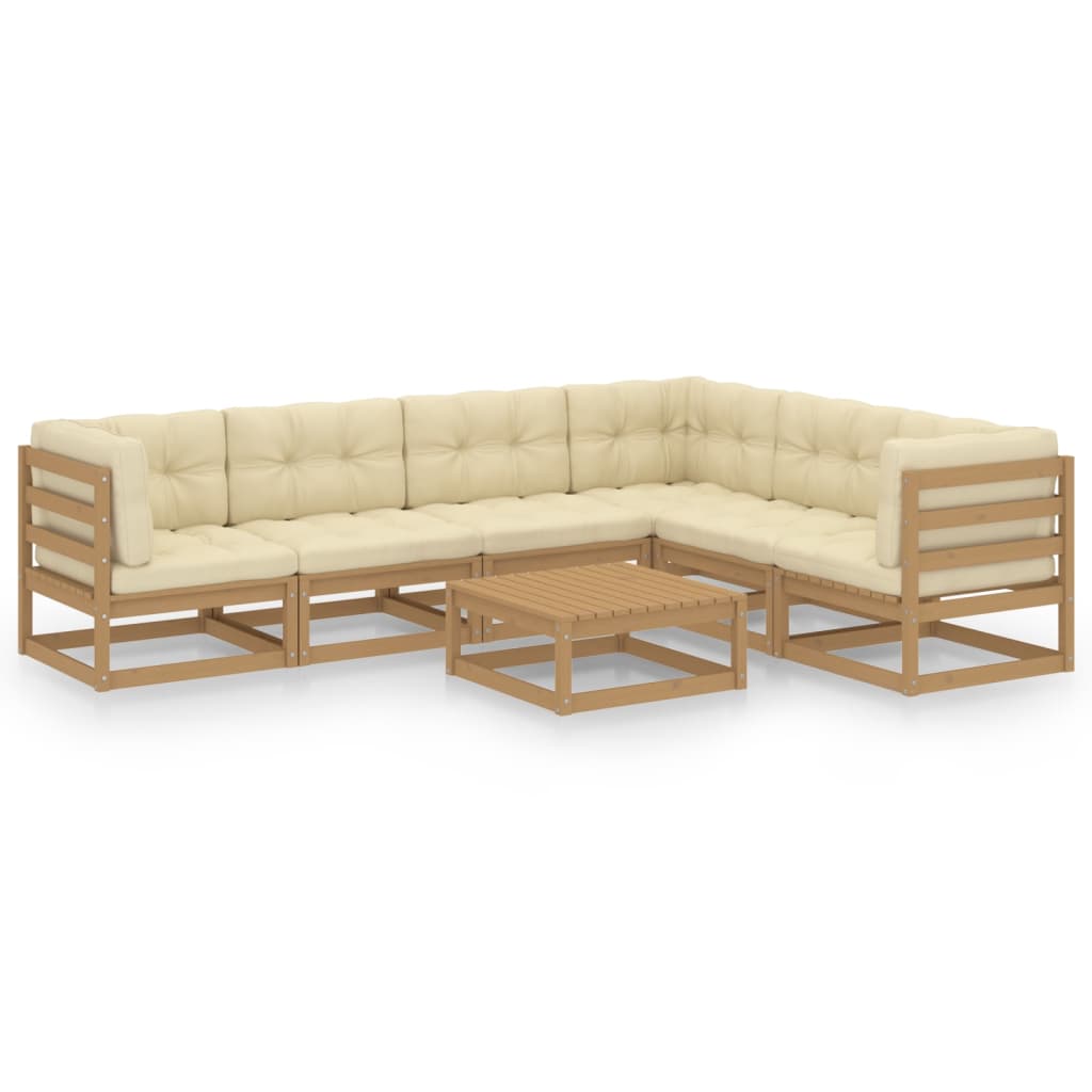 Set Salotto Giardino e Cuscini 7 pz Legno Massello Pino Ambra