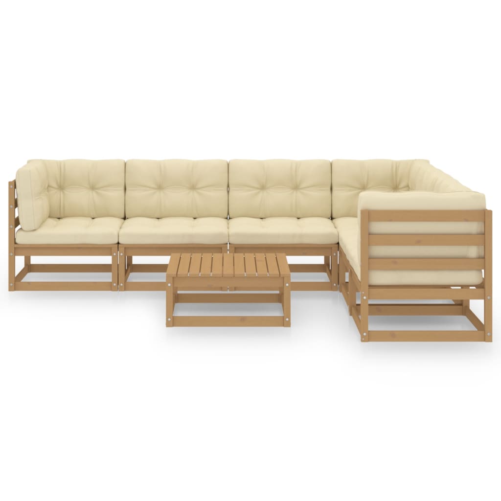 Set Salotto Giardino e Cuscini 7 pz Legno Massello Pino Ambra