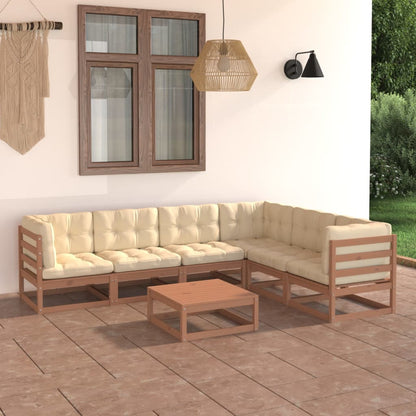Set Salotto Giardino e Cuscini 7 pz Legno Massello Pino Ambra