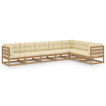 Set Salotto Giardino e Cuscini 7 pz Legno Massello Pino Ambra