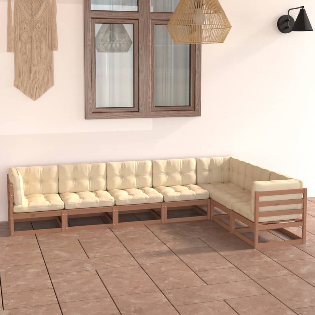 Set Salotto Giardino e Cuscini 7 pz Legno Massello Pino Ambra