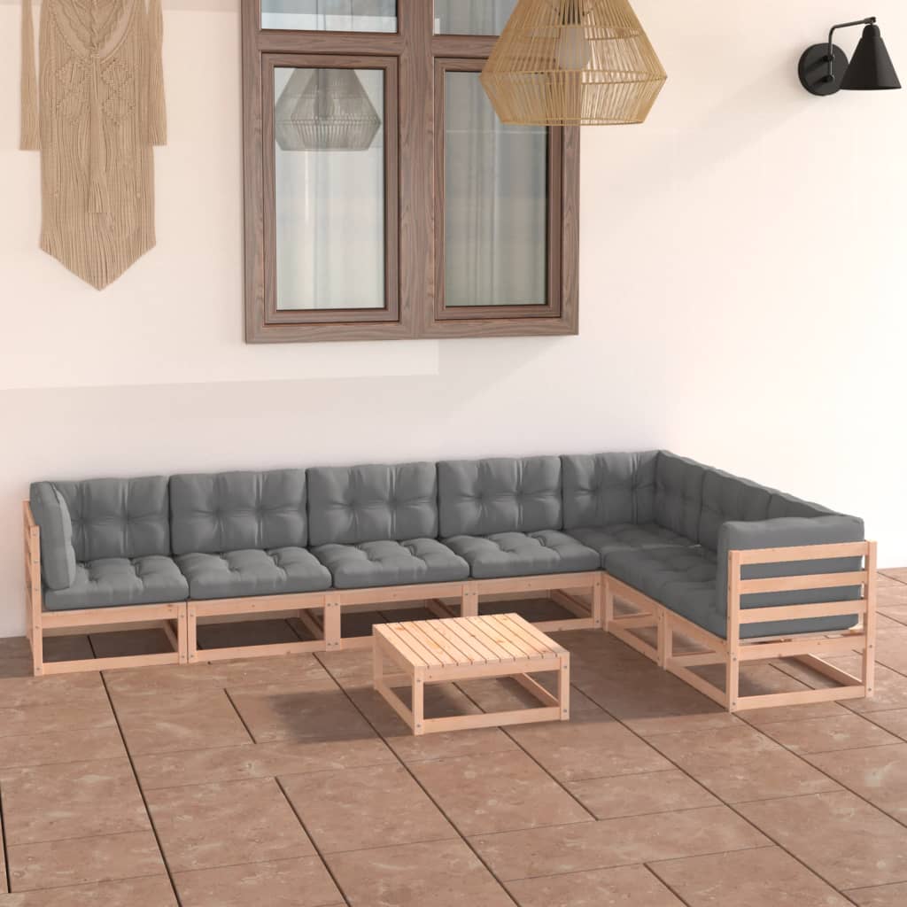 Set Salotto Giardino 8 pz Cuscini Antracite Legno Massello Pino