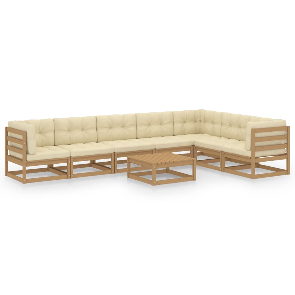 Set Salotto Giardino e Cuscini 8 pz Legno Massello Pino Ambra