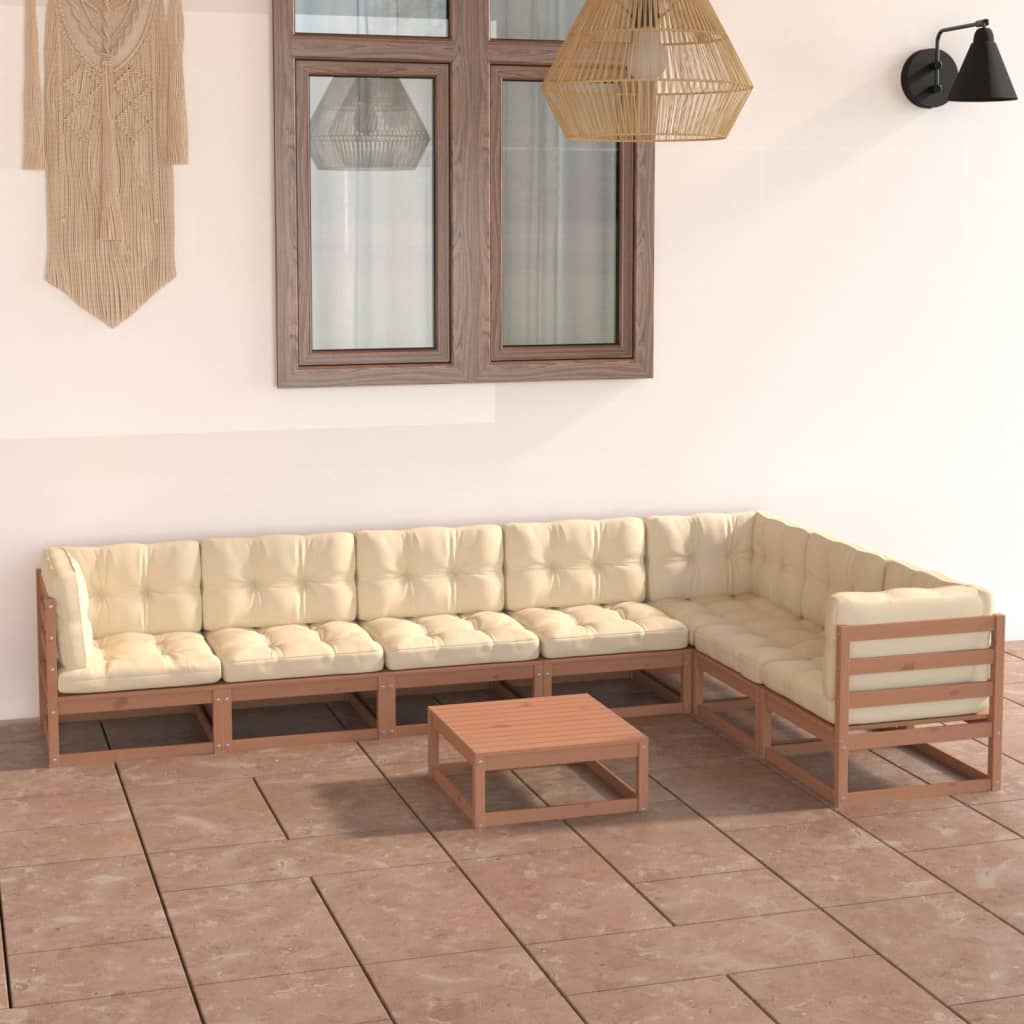 Set Salotto Giardino e Cuscini 8 pz Legno Massello Pino Ambra