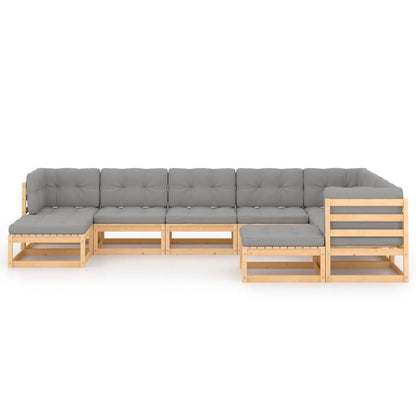 Set Salotto Giardino 9 pz Cuscini Antracite Legno Massello Pino