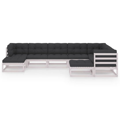 Set Divani da Giardino 9 pz con Cuscini Massello di Pino Bianco