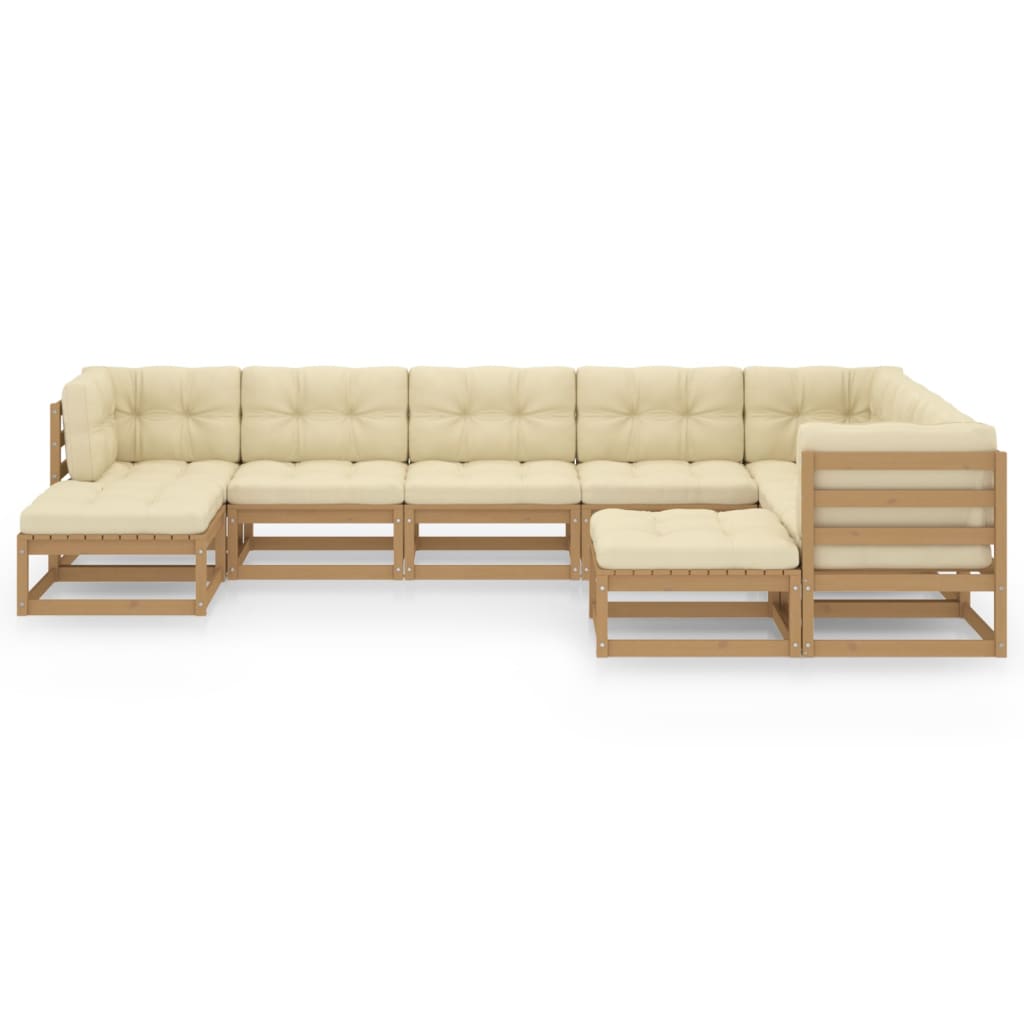 Set Salotto Giardino e Cuscini 9 pz Legno Massello Pino Ambra