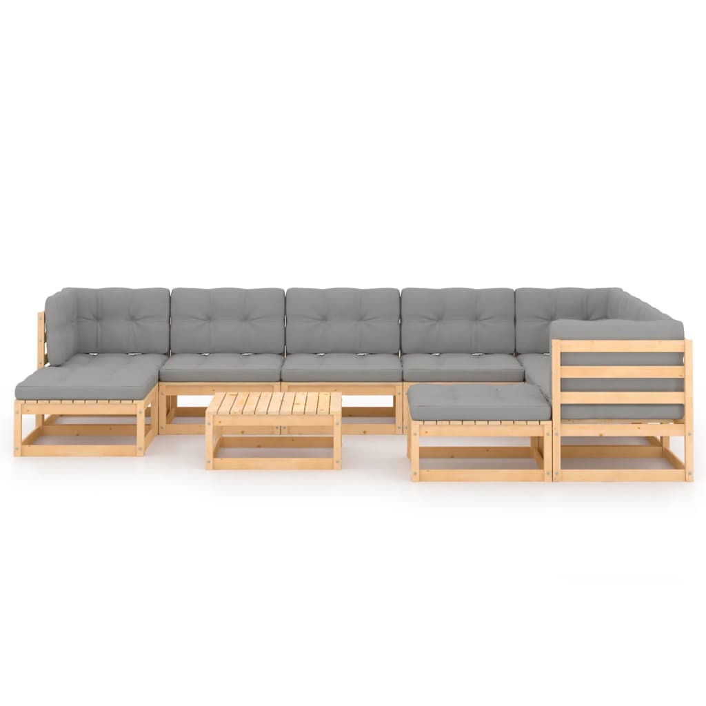 Set Salotto Giardino 10pz Cuscini Antracite Legno Massello Pino