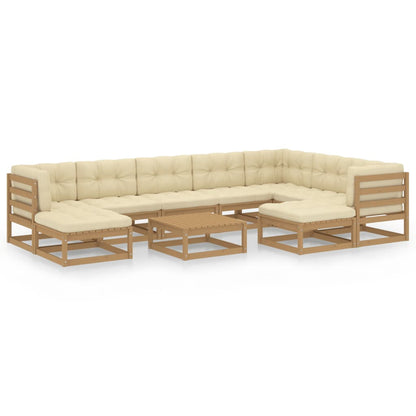 Set Salotto Giardino e Cuscini 10 pz Legno Massello Pino Ambra