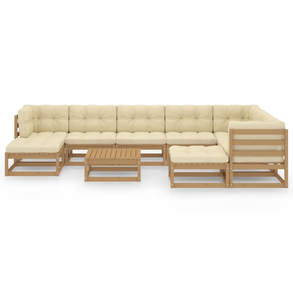 Set Salotto Giardino e Cuscini 10 pz Legno Massello Pino Ambra