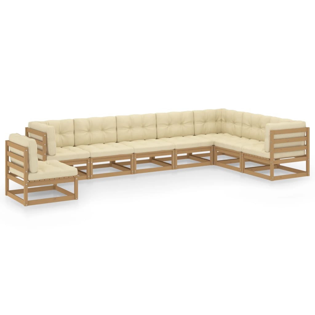 Set Salotto Giardino e Cuscini 8 pz Legno Massello Pino Ambra