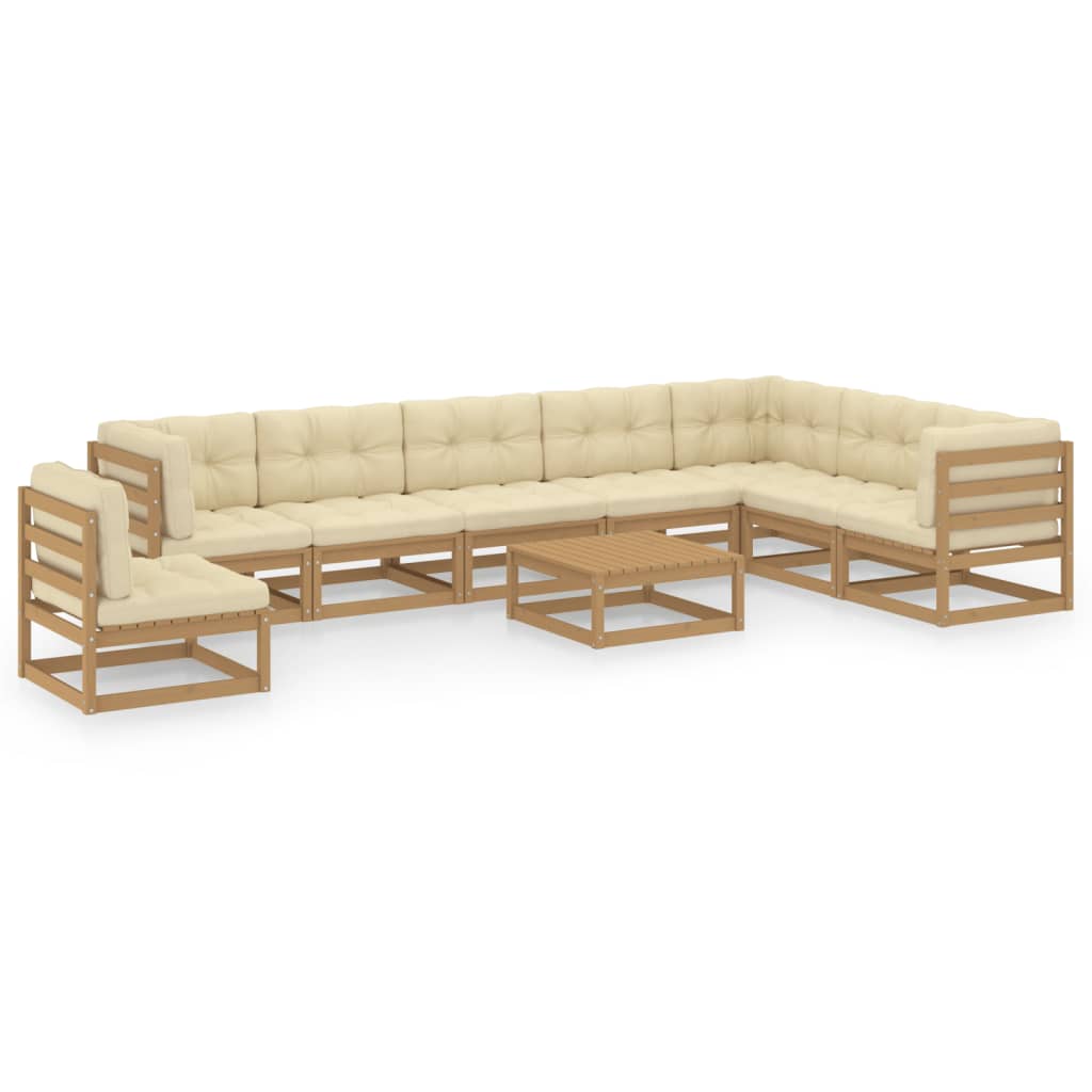 Set Salotto Giardino e Cuscini 9 pz Legno Massello Pino Ambra