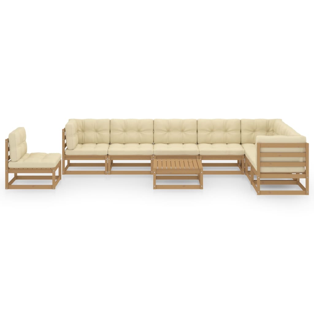 Set Salotto Giardino e Cuscini 9 pz Legno Massello Pino Ambra