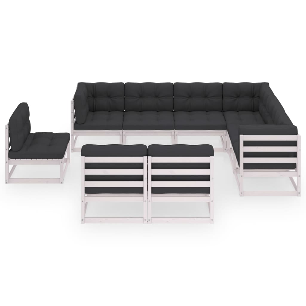 Set Divani da Giardino 9 pz con Cuscini Massello di Pino Bianco