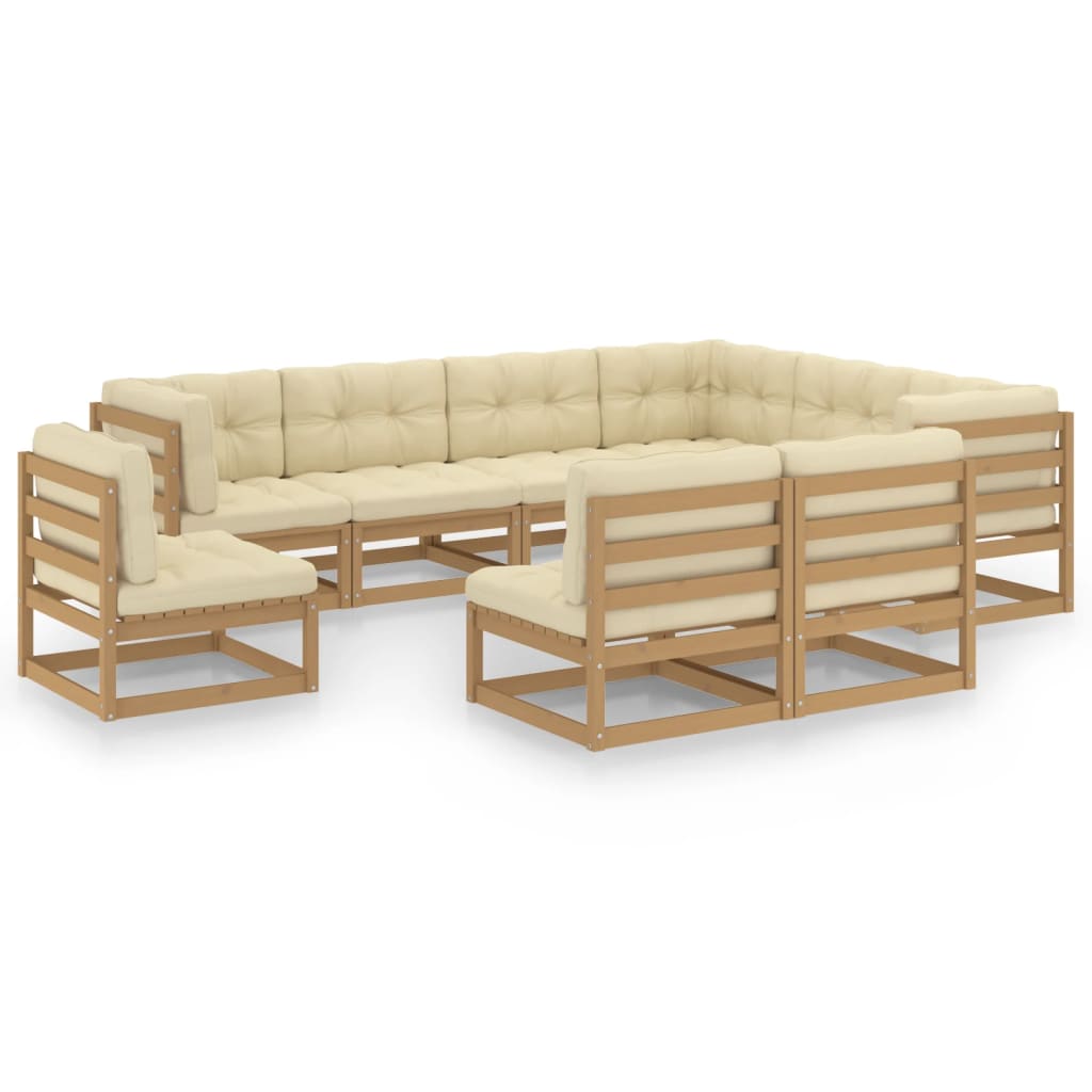 Set Salotto Giardino e Cuscini 9 pz Legno Massello Pino Ambra