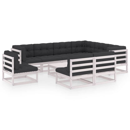 Set Divani da Giardino 10 pz Cuscini Bianchi Massello di Pino