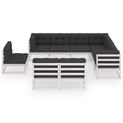 Set Divani da Giardino 10 pz Cuscini Bianchi Massello di Pino