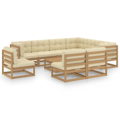 Set Salotto Giardino e Cuscini 10 pz Legno Massello Pino Ambra
