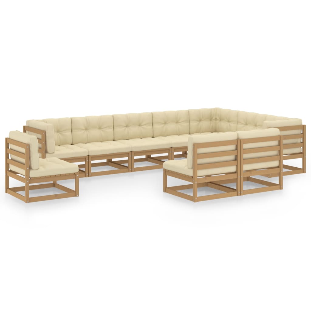 Set Salotto Giardino e Cuscini 10 pz Legno Massello Pino Ambra