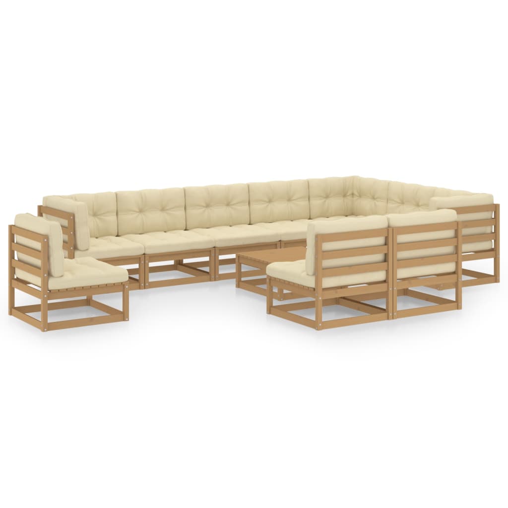 Set Salotto Giardino e Cuscini 11 pz Legno Massello Pino Ambra