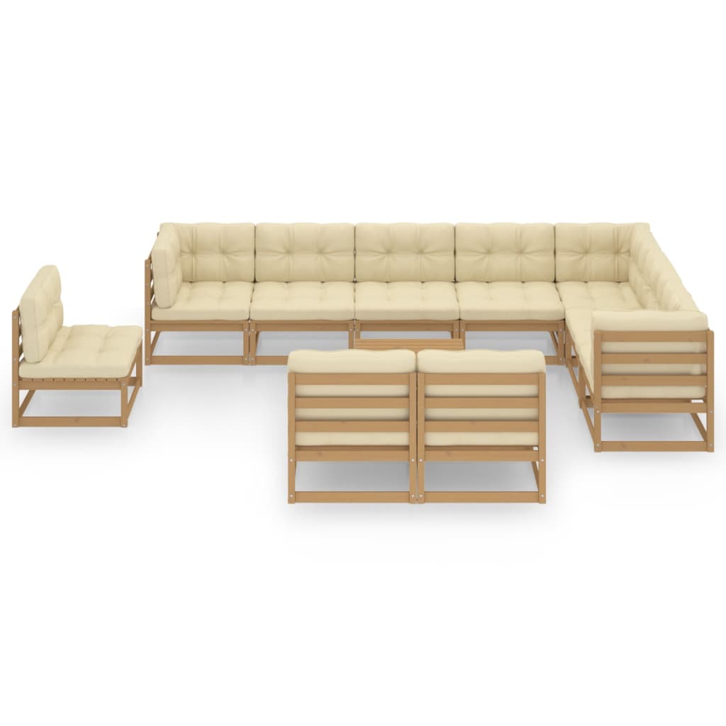 Set Salotto Giardino e Cuscini 11 pz Legno Massello Pino Ambra