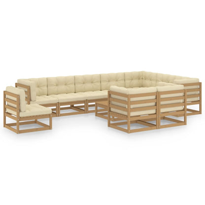 Set Salotto Giardino e Cuscini 11 pz Legno Massello Pino Ambra