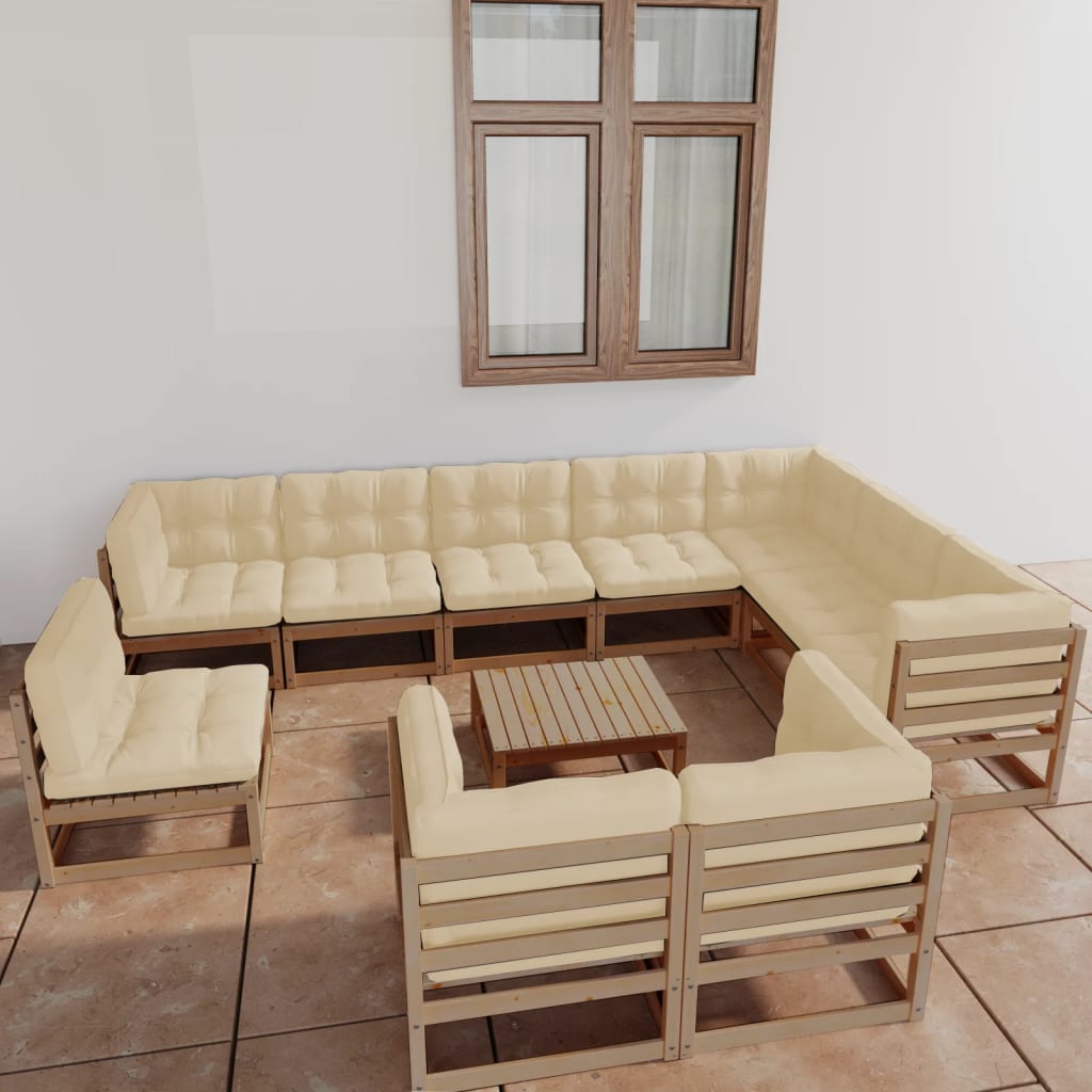Set Salotto Giardino e Cuscini 11 pz Legno Massello Pino Ambra