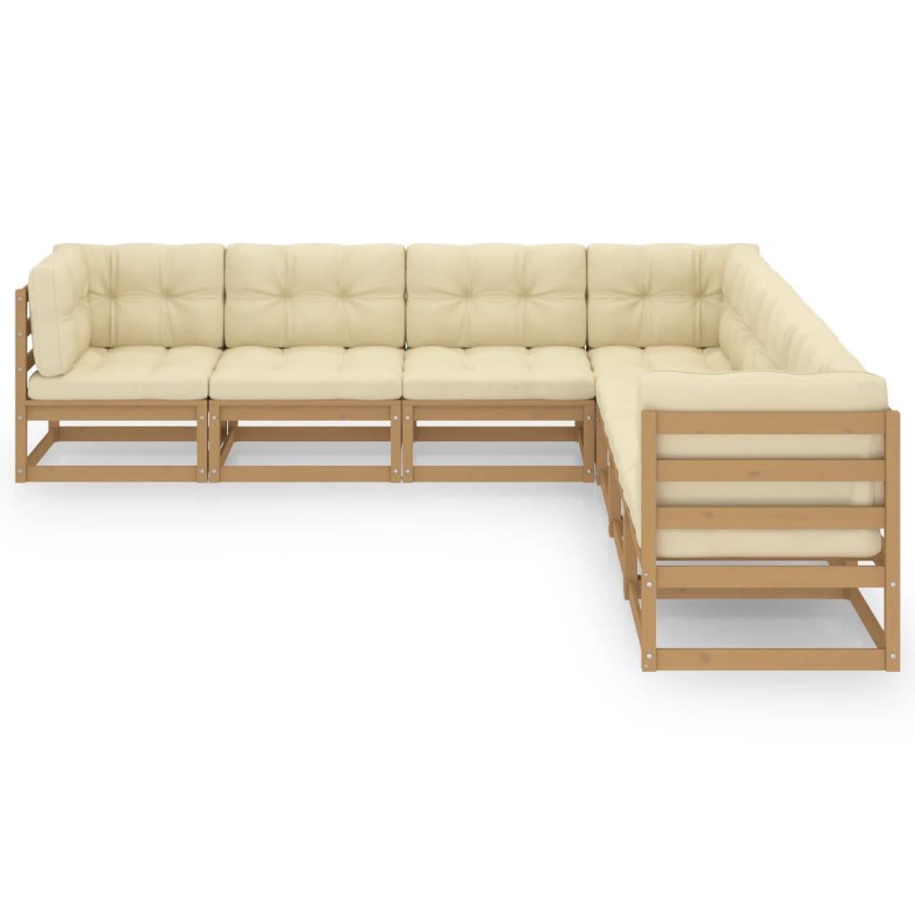 Set Salotto Giardino e Cuscini 7 pz Legno Massello Pino Ambra