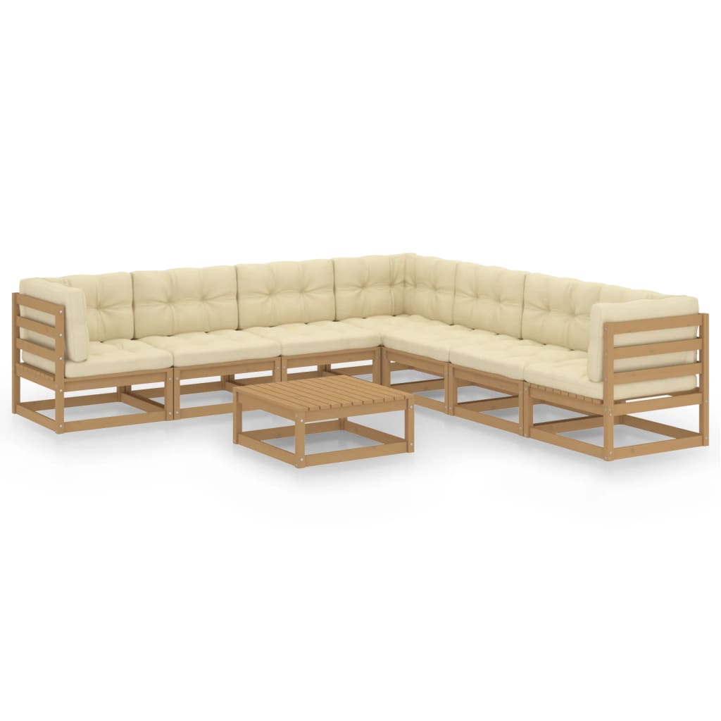 Set Salotto Giardino e Cuscini 8 pz Legno Massello Pino Ambra