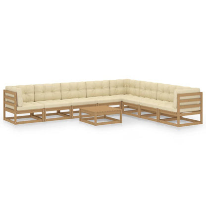Set Salotto Giardino e Cuscini 9 pz Legno Massello Pino Ambra