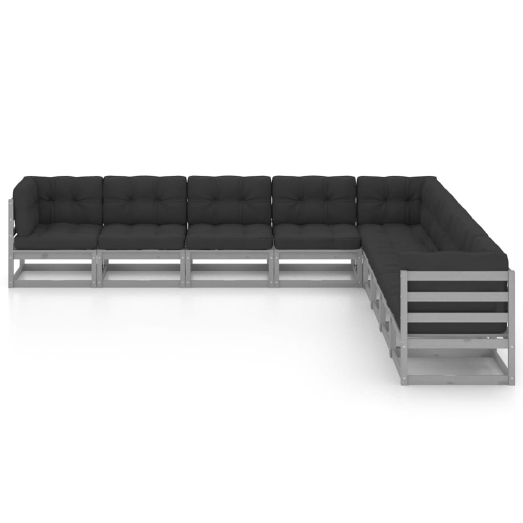 Set Divani da Giardino 9 pz Grigio Cuscini Massello di Pino