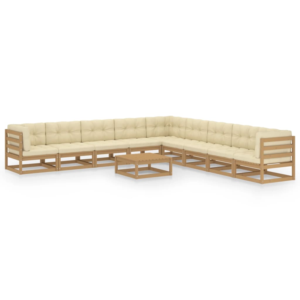 Set Salotto Giardino e Cuscini 10 pz Legno Massello Pino Ambra