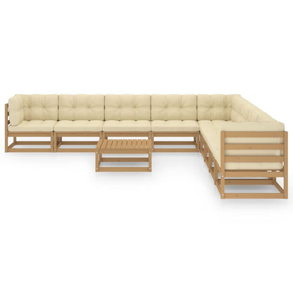 Set Salotto Giardino e Cuscini 10 pz Legno Massello Pino Ambra