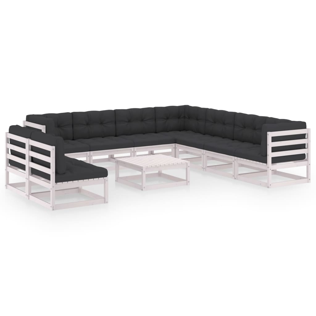 Set Divani da Giardino 10 pz Cuscini Bianchi Massello di Pino