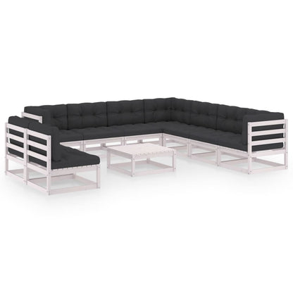 Set Divani da Giardino 10 pz Cuscini Bianchi Massello di Pino