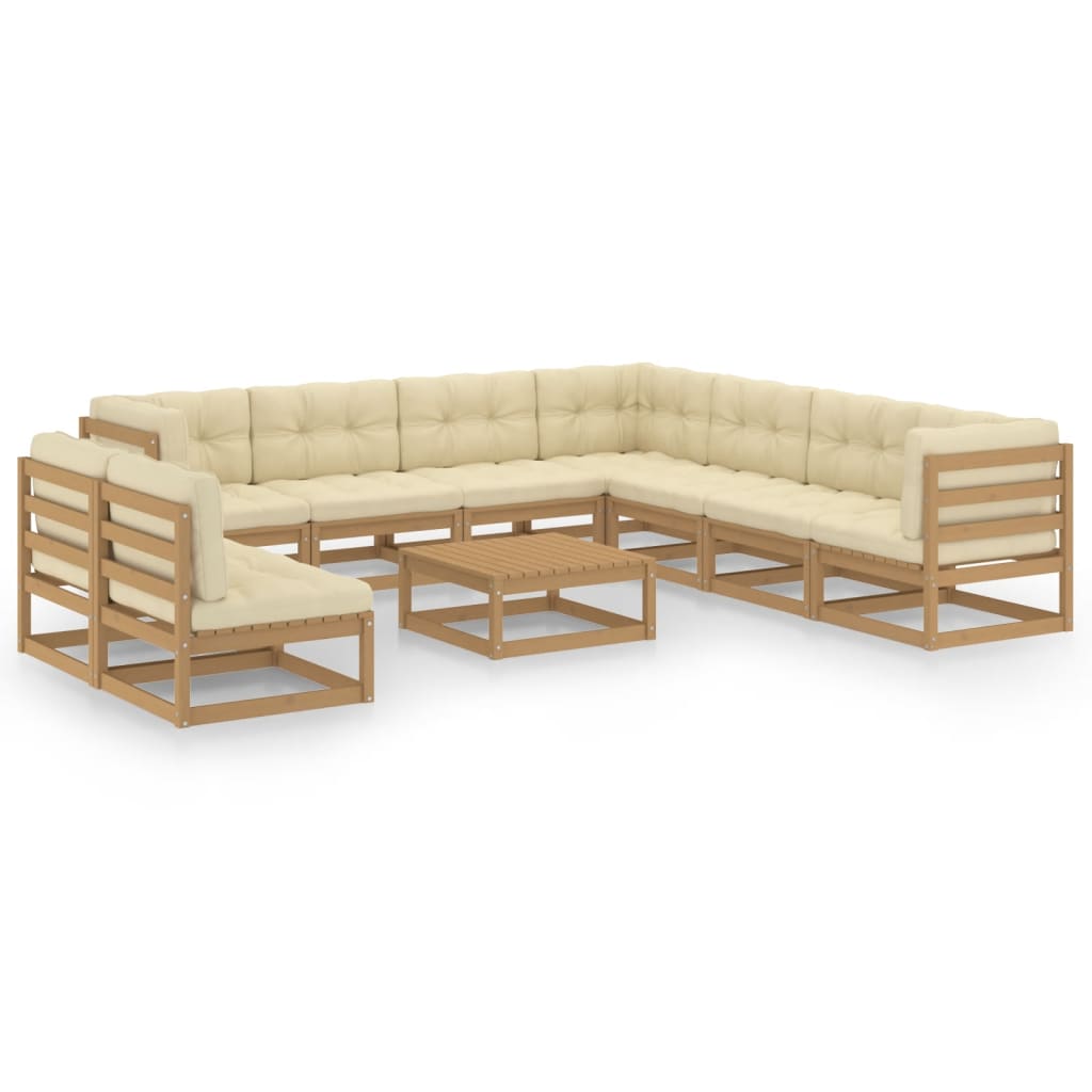 Set Salotto Giardino e Cuscini 10 pz Legno Massello Pino Ambra