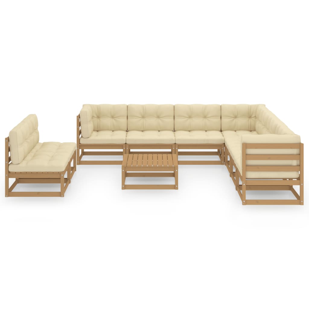 Set Salotto Giardino e Cuscini 10 pz Legno Massello Pino Ambra