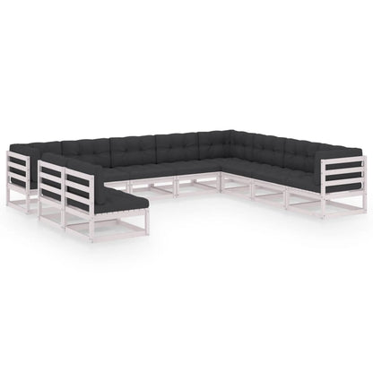 Set Divani da Giardino 10 pz Cuscini Bianchi Massello di Pino
