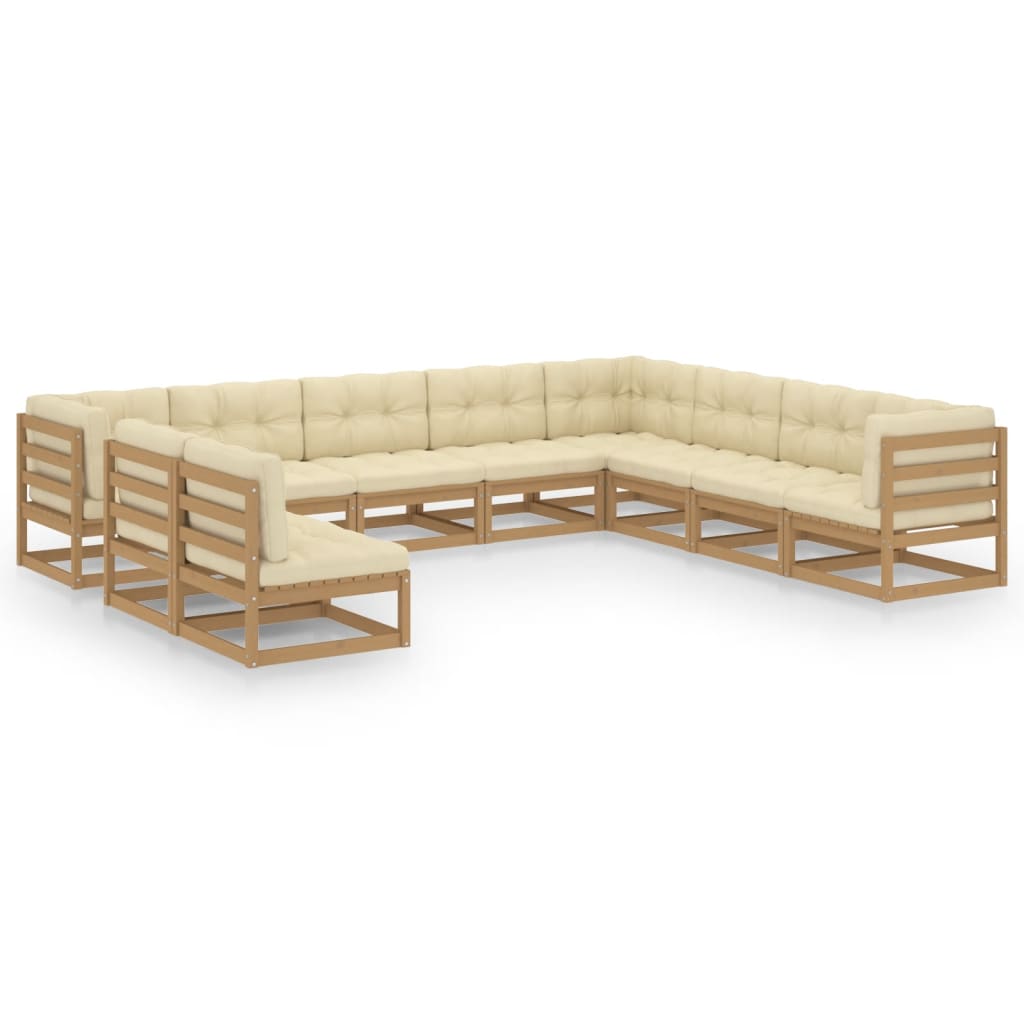 Set Salotto Giardino e Cuscini 10 pz Legno Massello Pino Ambra