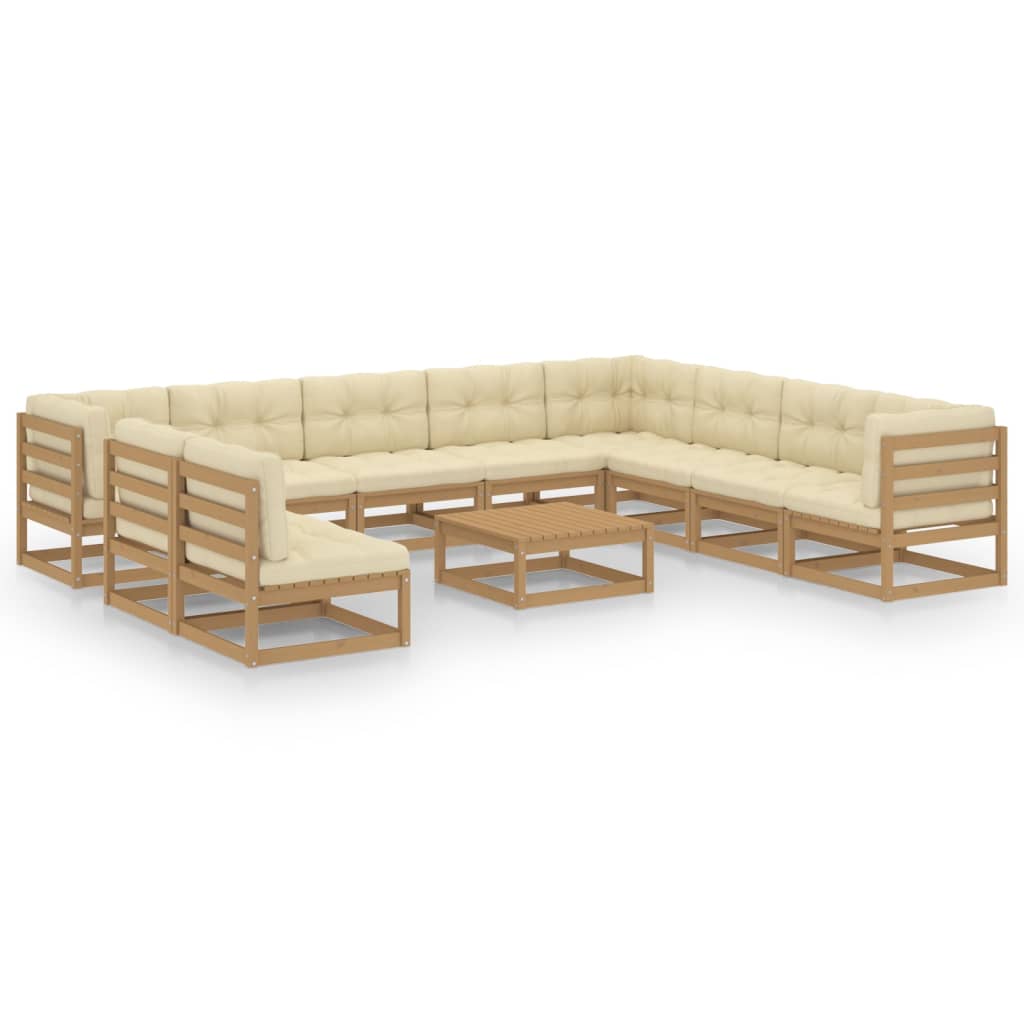Set Salotto Giardino e Cuscini 11 pz Legno Massello Pino Ambra