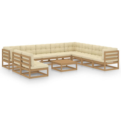 Set Salotto Giardino e Cuscini 11 pz Legno Massello Pino Ambra