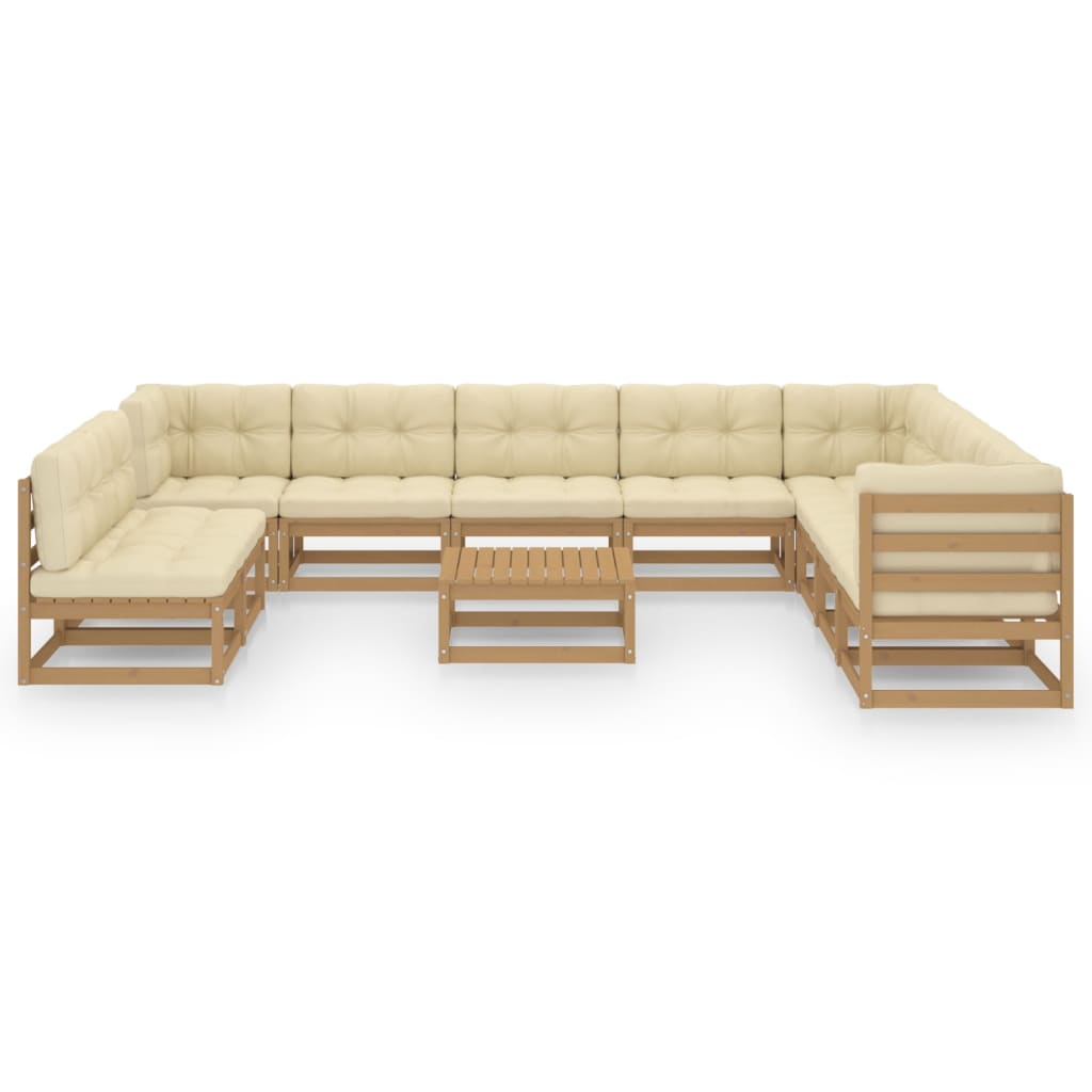 Set Salotto Giardino e Cuscini 11 pz Legno Massello Pino Ambra