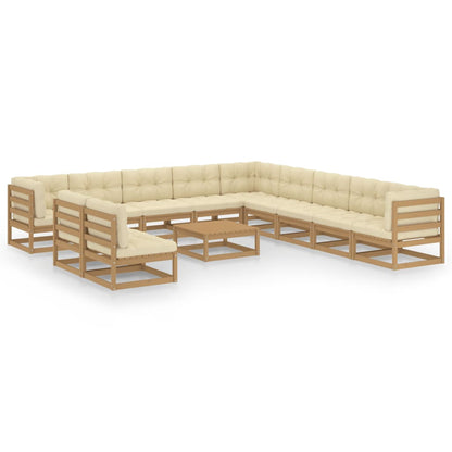 Set Salotto Giardino e Cuscini 12 pz Legno Massello Pino Ambra