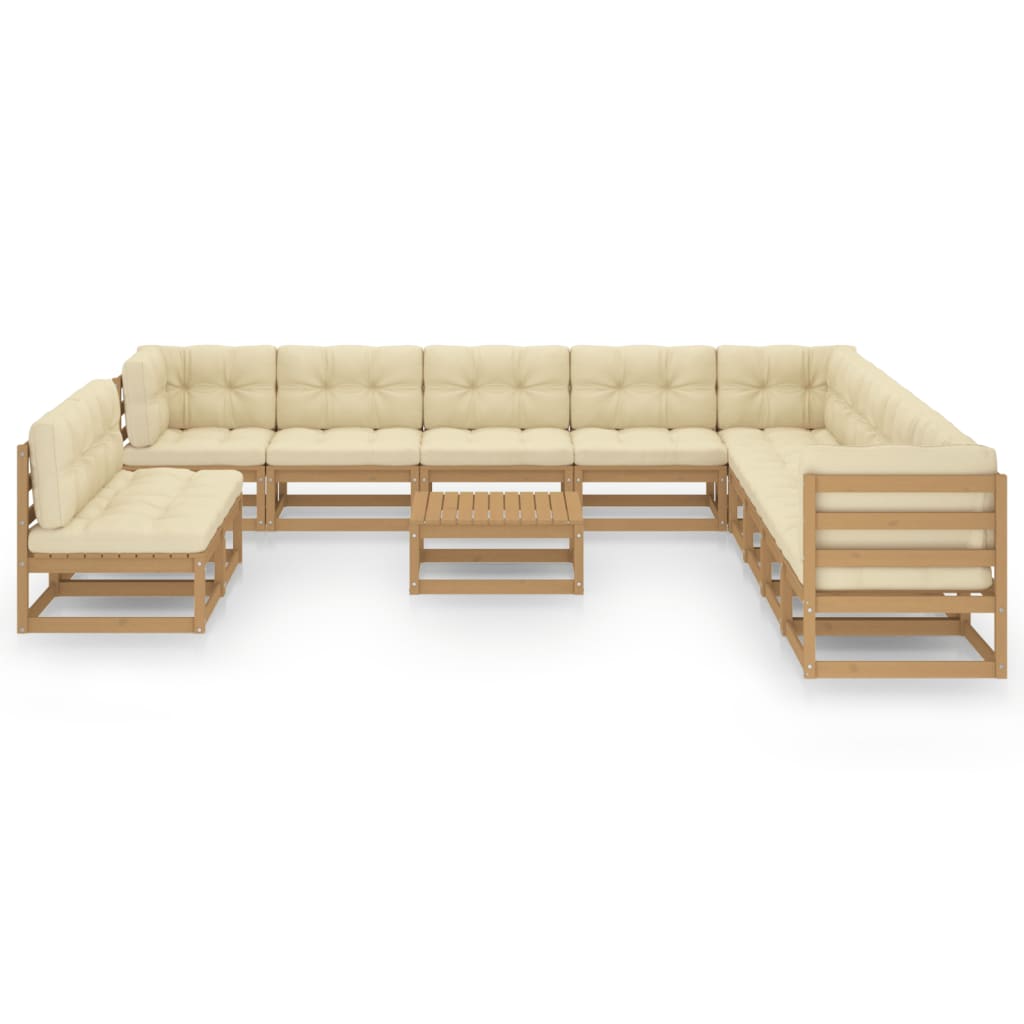 Set Salotto Giardino e Cuscini 12 pz Legno Massello Pino Ambra