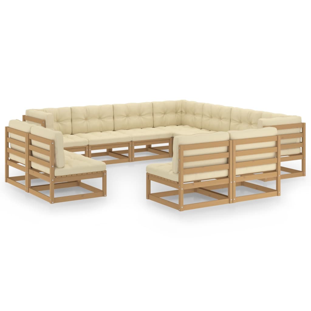Set Salotto Giardino e Cuscini 11 pz Legno Massello Pino Ambra