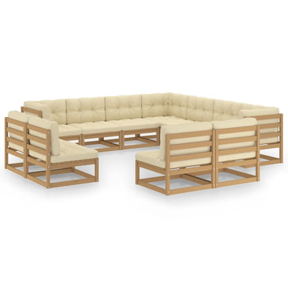 Set Salotto Giardino e Cuscini 11 pz Legno Massello Pino Ambra