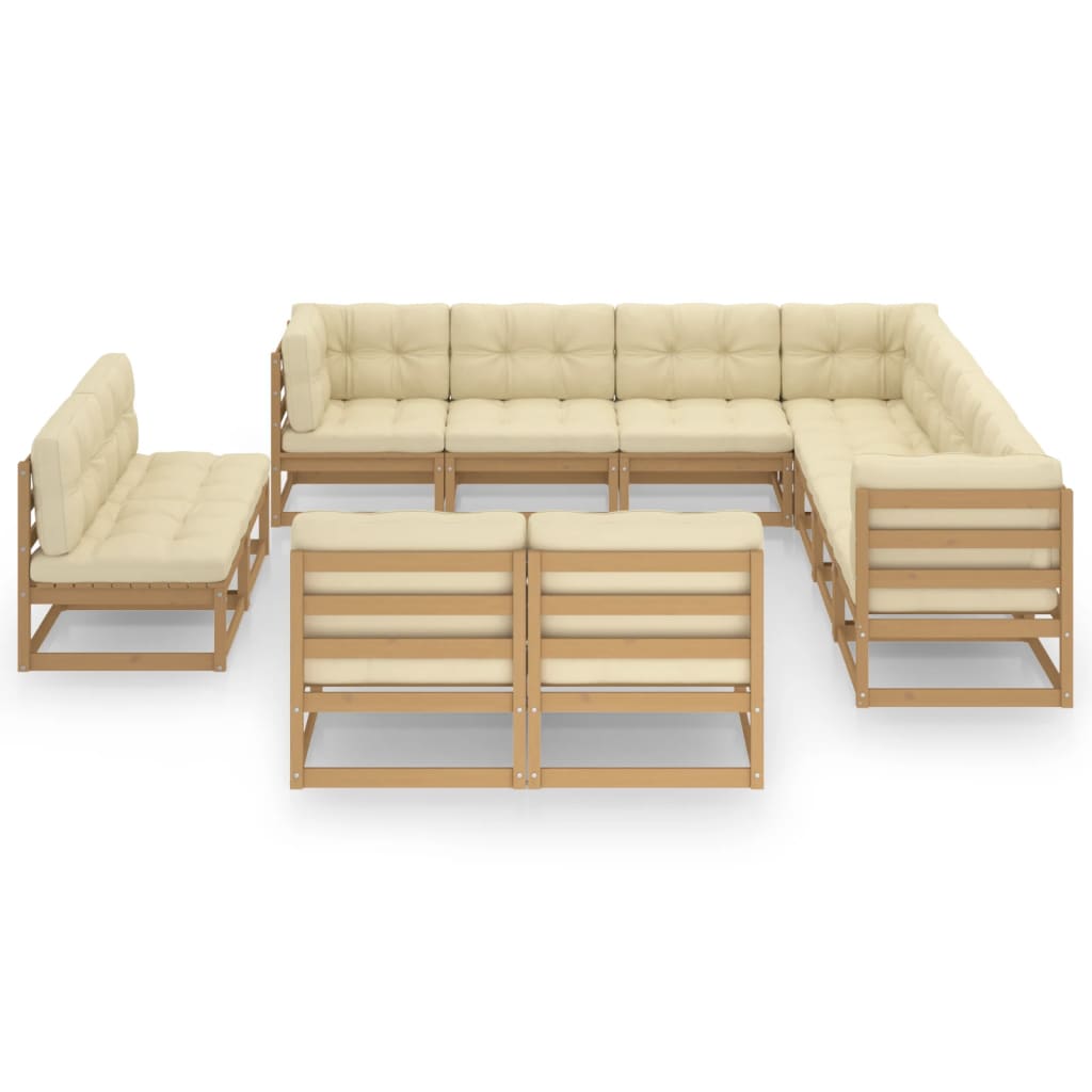 Set Salotto Giardino e Cuscini 11 pz Legno Massello Pino Ambra
