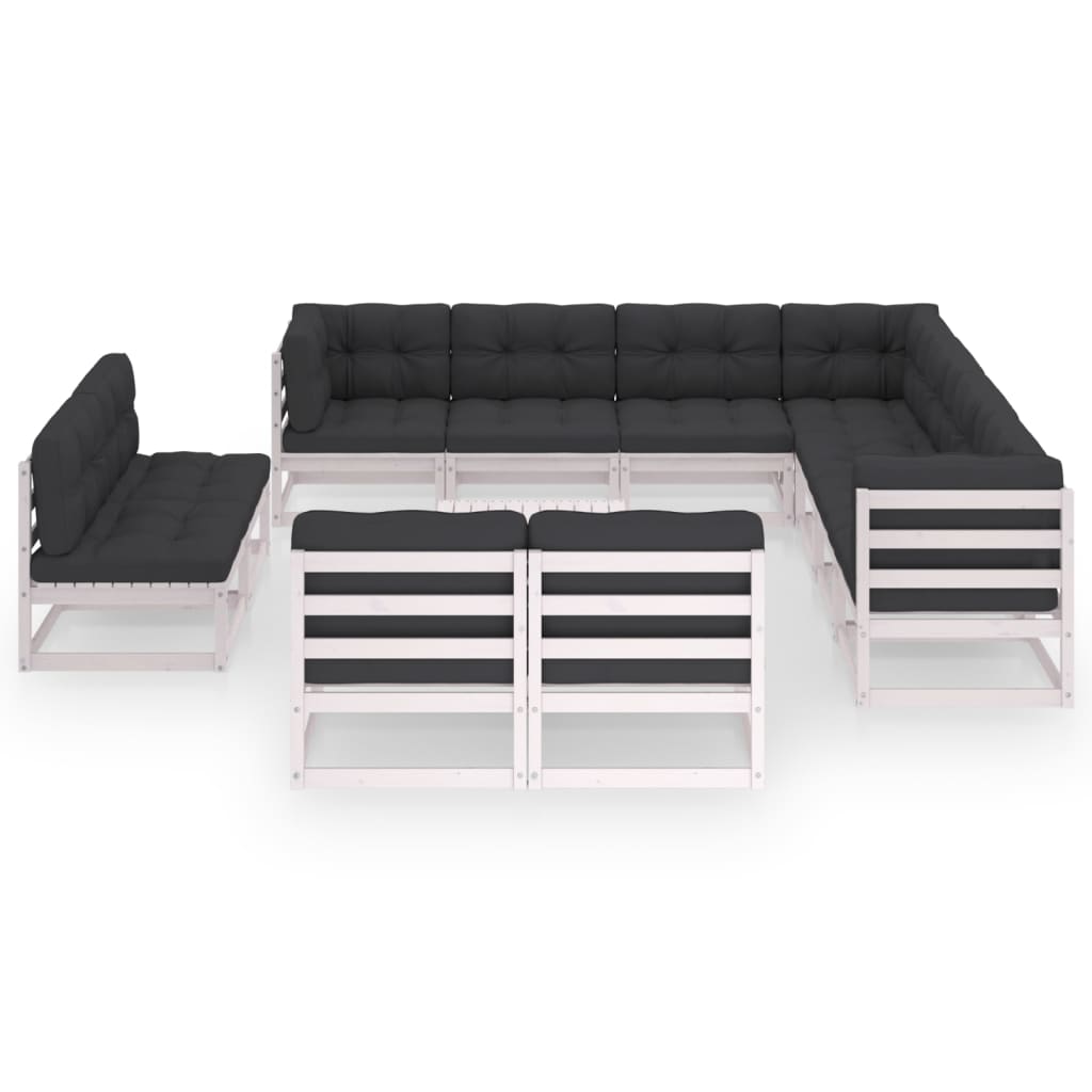 Set Divani da Giardino 12 pz Cuscini Bianchi Massello di Pino